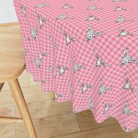 Deer skull antlers seer head woodland nature nursery florals fabric buffalo plaid pink