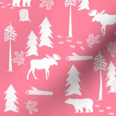 bear and deer woodland fabric nursery kids cute animals white and pink woodland 