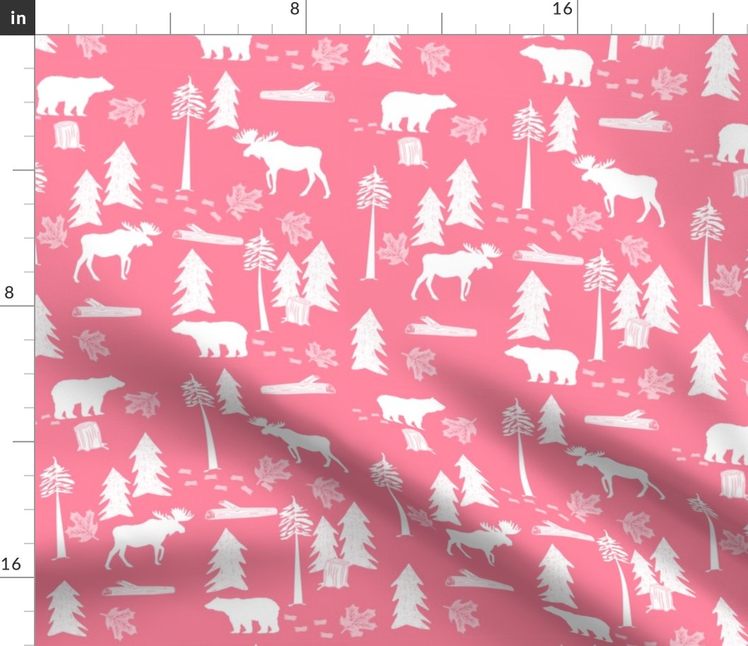 bear and deer woodland fabric nursery kids cute animals white and pink woodland 