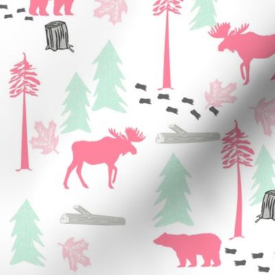 bear moose deer camping outdoors tree nature fabric for nursery kids girls rooms 