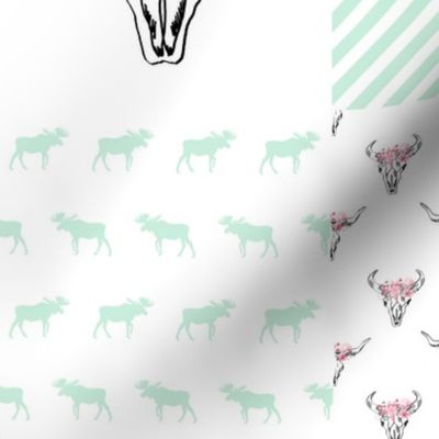 camping quilt deer head antlers nursery kids pink outdoors fabric 