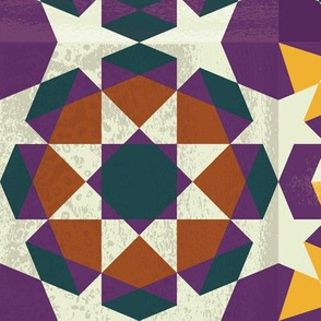 Eight pointed star - terracotta, purple and mustard- large scale