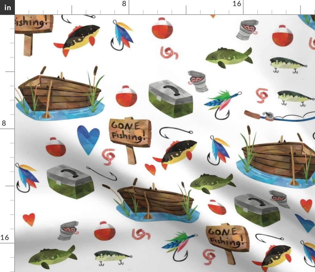 Gone fishing Fabric byminkyfabric_co