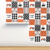 farm life wholecloth - patchwork farming fabric - tractor orange and black 