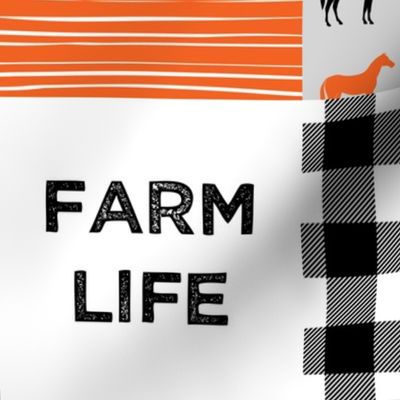 farm life wholecloth - patchwork farming fabric - tractor orange and black 