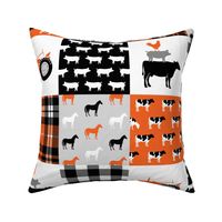 farm wholecloth - farm fabric - patchwork fabric - tractor orange and black
