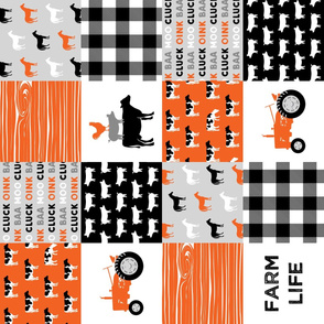 farm life wholecloth - patchwork farming fabric - tractor orange and black (90)