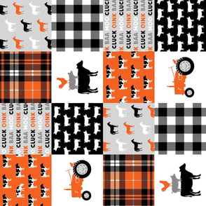 farm wholecloth - farm fabric - patchwork fabric - tractor orange and black (90)