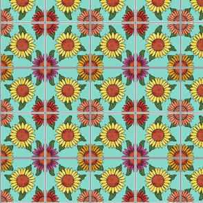 sunflowers tiles blue 4x4