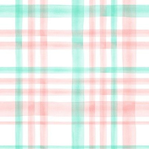 pink and mint watercolor plaid 
