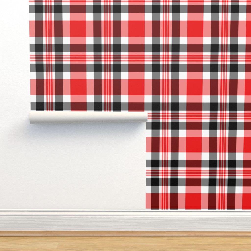 Red, Black, and White Plaid Wallpaper | Spoonflower