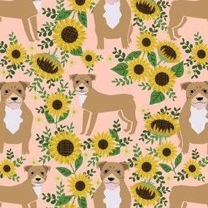 pitbull sunflowers floral dog breed fabric pitty lover pink