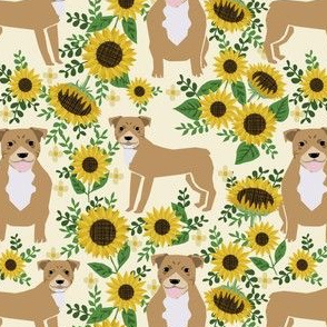 pitbull sunflowers floral dog breed fabric pitty lover yellow