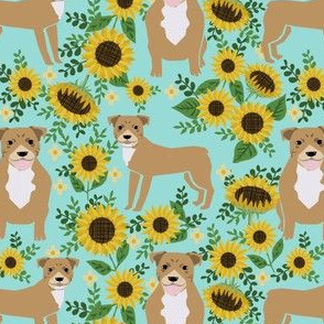 pitbull sunflowers floral dog breed fabric pitty lover green