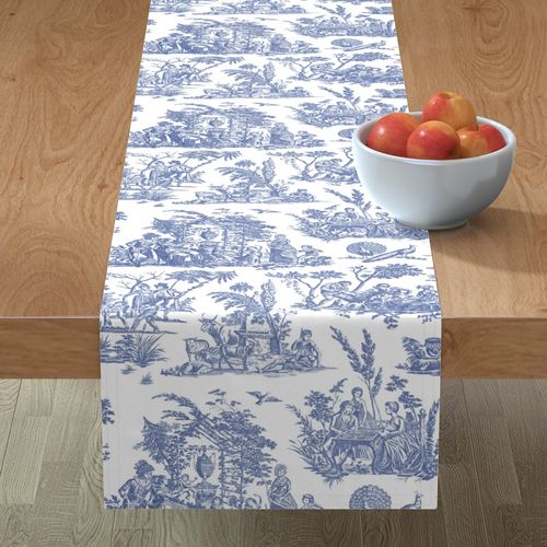 Tablecloth Toile Blue French Romantic And White Willow Ware Cobalt Cotton Sateen