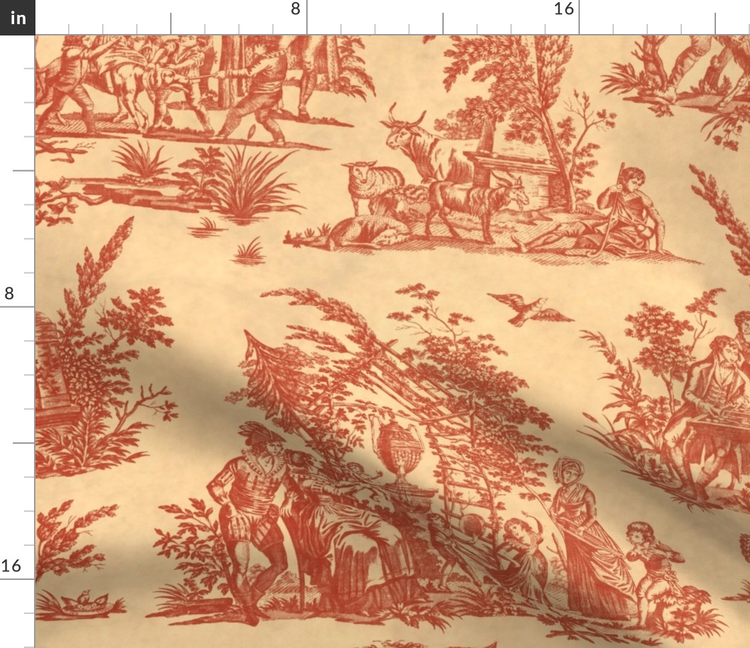 Marseilles Toile ~  Turkey Red on Parchment 