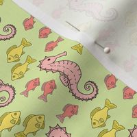 Seahorses and Fish on Mint Green