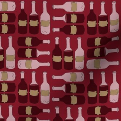 Wine Bottle Pattern on Red - larger