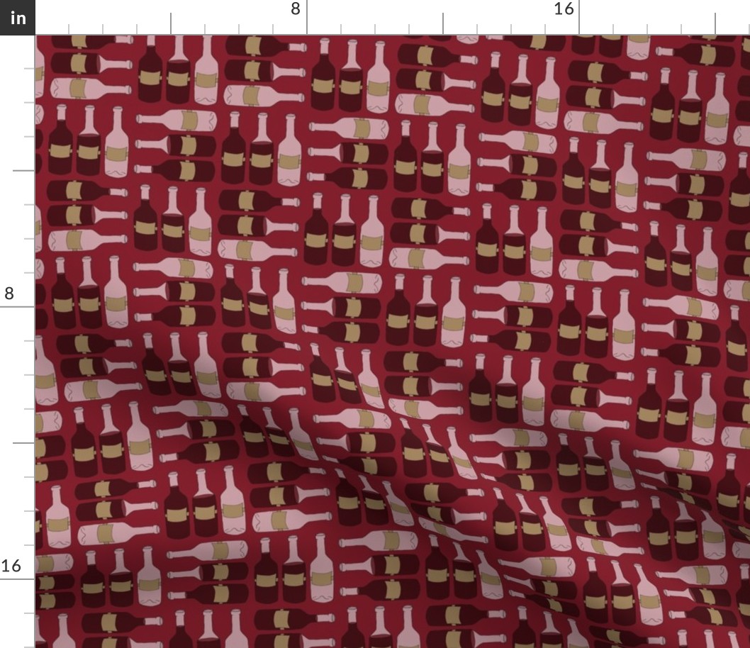 Wine Bottle Pattern on Red - larger