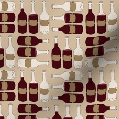 Red Wine Bottles on Tan - larger