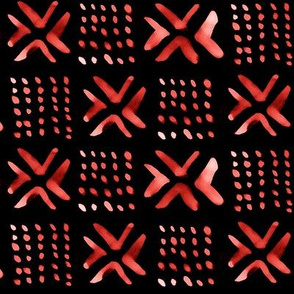 Painted Mali Mud Cloth // Red & Black // Small