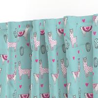 valentine llama // alpaca llamas valentines day fabric cute nursery kids love medium blue