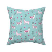 valentine llama // alpaca llamas valentines day fabric cute nursery kids love medium blue