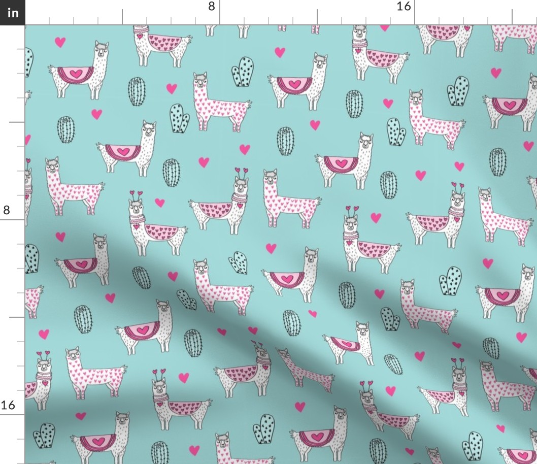 valentine llama // alpaca llamas valentines day fabric cute nursery kids love medium blue