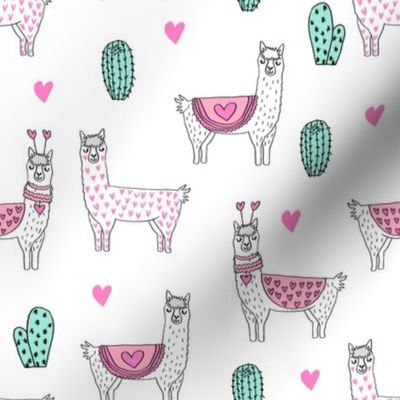 valentine llama // alpaca llamas valentines day fabric cute nursery kids love white pink