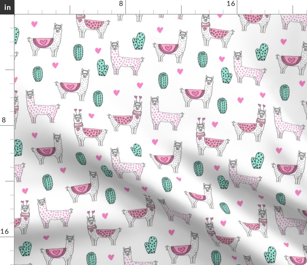 valentine llama // alpaca llamas valentines day fabric cute nursery kids love white pink