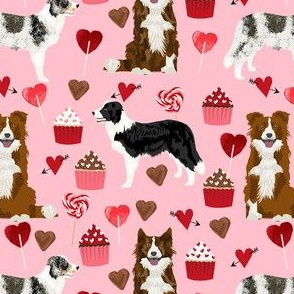 border collie mixed coats valentines day cupcakes love hearts dog fabric pink