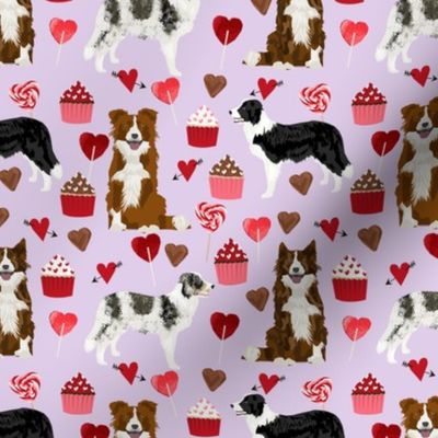 border collie mixed coats valentines day cupcakes love hearts dog fabric lavender