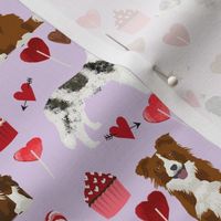 border collie mixed coats valentines day cupcakes love hearts dog fabric lavender