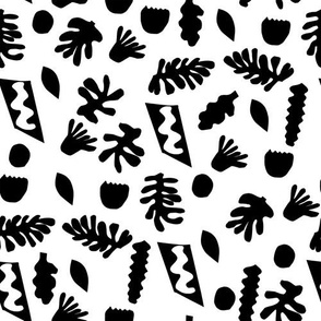 abstract shapes cutouts leaf botanical fabric black and white