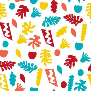 abstract shapes cutouts leaf botanical fabric white primary