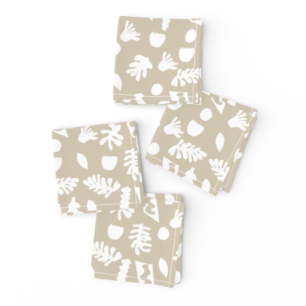 abstract shapes cutouts leaf botanical fabric beige