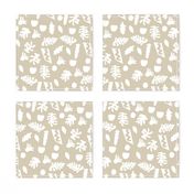 abstract shapes cutouts leaf botanical fabric beige