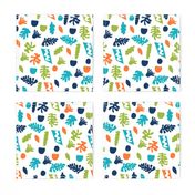 abstract shapes cutouts leaf botanical fabric white multi bright