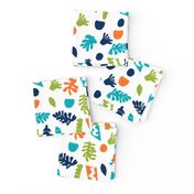 abstract shapes cutouts leaf botanical fabric white multi bright