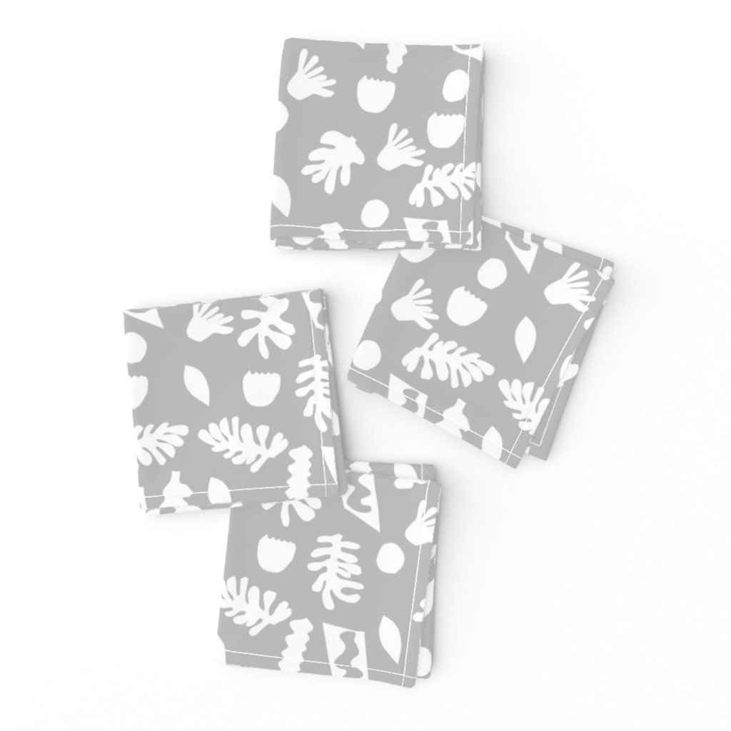 abstract shapes cutouts leaf botanical fabric grey