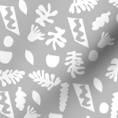 abstract shapes cutouts leaf botanical fabric grey