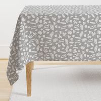 abstract shapes cutouts leaf botanical fabric grey