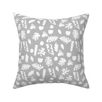 abstract shapes cutouts leaf botanical fabric grey