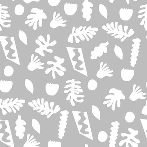 abstract shapes cutouts leaf botanical fabric grey