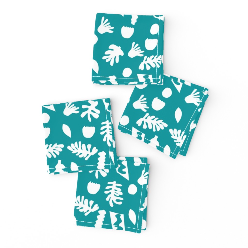 abstract shapes cutouts leaf botanical fabric turquoise 