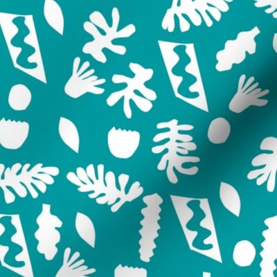 abstract shapes cutouts leaf botanical fabric turquoise 