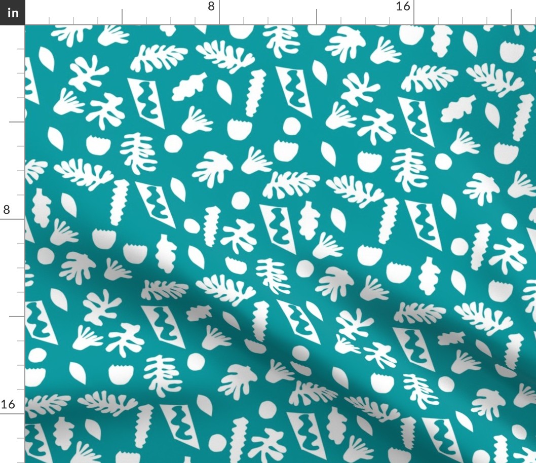 abstract shapes cutouts leaf botanical fabric turquoise 