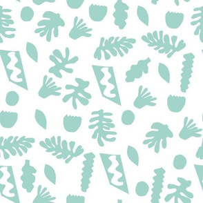 abstract shapes cutouts leaf botanical fabric white mint