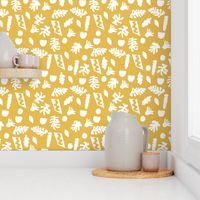 abstract shapes cutouts leaf botanical fabric yellow