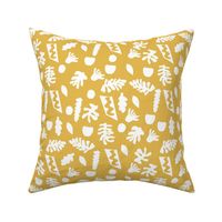 abstract shapes cutouts leaf botanical fabric yellow